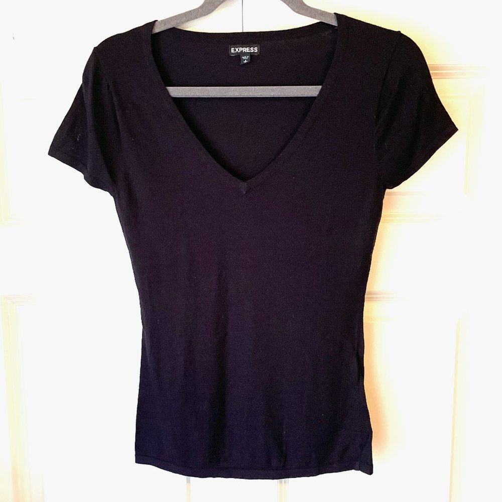 Express V-Neck Top Blouses 5% Cashmere  Black S/P